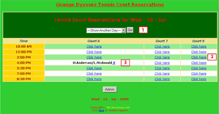 on line booking screen